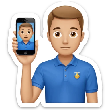 a whiteman wearing a blue polo shirt making a slideshow presentation sticker