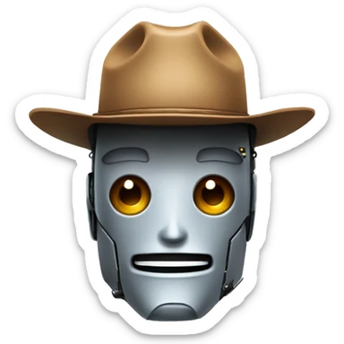robot face with a cowboy hat, simplified, squared sticker