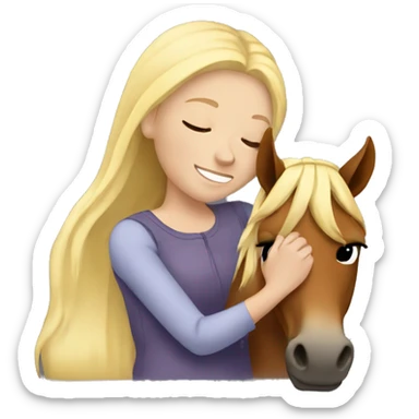 Blonde girl snuggling horse sticker