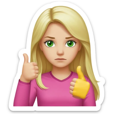Blonde girl. Green eyes. Long hair. Pink shirt. Thumbs down  sticker