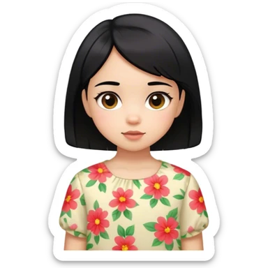 little girl, with short black hair and a flowered blouse sticker