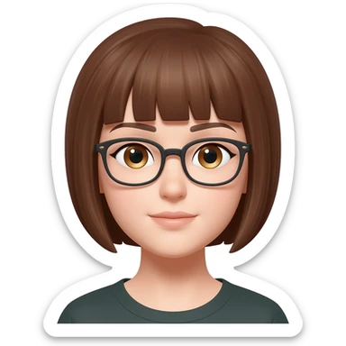 Female very short brown  hair almond eyes glasses sticker