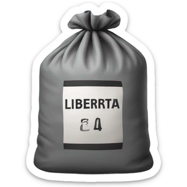 Big bag of gray color with black inscription liberta with a fabric roll inside sticker