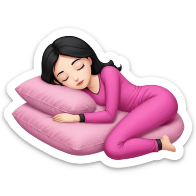Sleeping on the pillow, beauty hot and pretty Pale girl with medium high black hair wearing sexy pink clothes  sticker