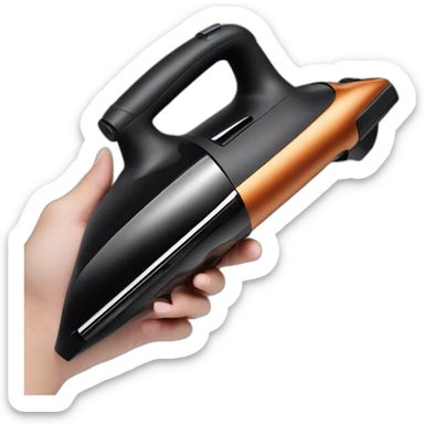 black high quality luxury expensive handheld mini vacuum cleaner shaped like a gun in an L shape that has a narrow pointed end sticker