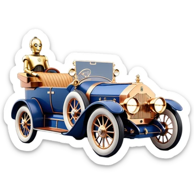  Uncle Scrooge McDuck tarnished dark blue led lights C-3PO ghost buster’s 1927 delicately inlaid rose gold wood barrel accents Model-T x Rolls Royce efficiently powered by futuristic electric motors and dynamos with wide racing wheels that are strong agile advanced suspension and steering sticker