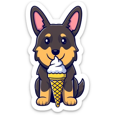 German Shepherd puppy eating ice cream sticker