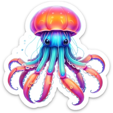 Neon glowing jellyfish-crab-squi sticker