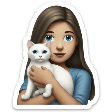 realistic portrait of girl holding a white cat with blue eyes sticker