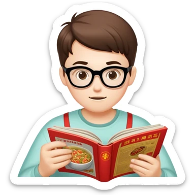 nerd reading comicbook and eating chinese food sticker