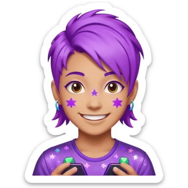 glitter purple gamer non-binary happy purple hair sticker