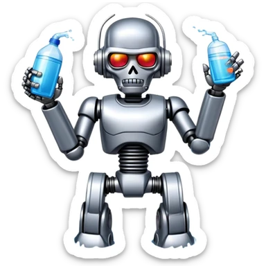 Terminator robot splashing water during Thai Songkran festival sticker