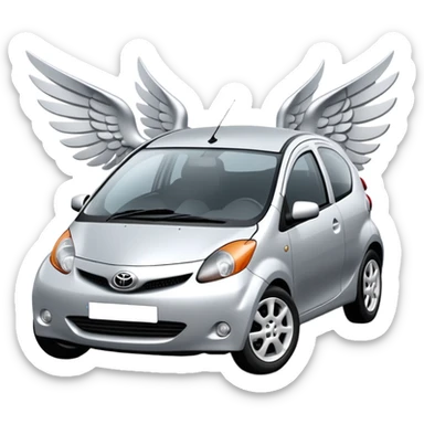 2008 Toyota Aygo Silver with Wings and Halo on top sticker