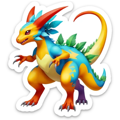 Elemental Exotic Vibrant Multicolored Pokémon-Fakémon-animal-hybrid-creature (full body) sticker