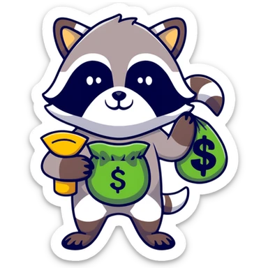 raccoon thief with mask and money bag sticker