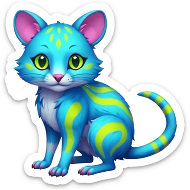 Tropical Neon-colored fantasy feline-rodent-marsupial-critter-vernid-fursona animal creature full body with intricate markings  sticker