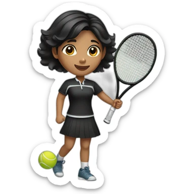 indian girl teenager playing tennis wearing a black tennis uniform with wavy black hair sticker