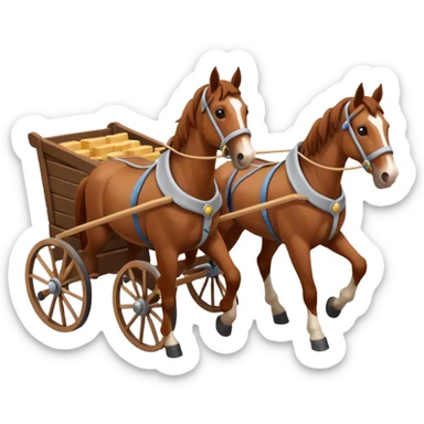 two horses pulling a cart, isometric view sticker