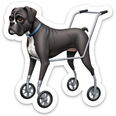 Elderly black boxer dog using a walker  sticker
