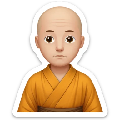 A bald monk in modern American city, wearing traditional robes, calm expression sticker