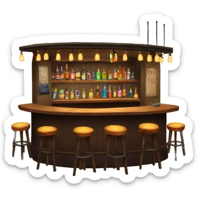 speakeasy bar with pretty hanging colorful lights and stools  sticker