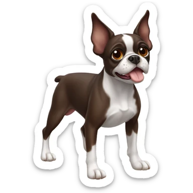 Brown Boston Terrier with only one white front left paw sticker