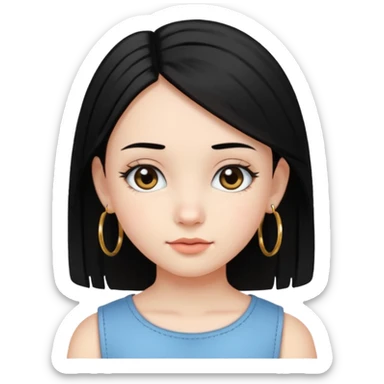 a young girl, with fair skin has medium length straight black hair and with hoops earrings. sticker