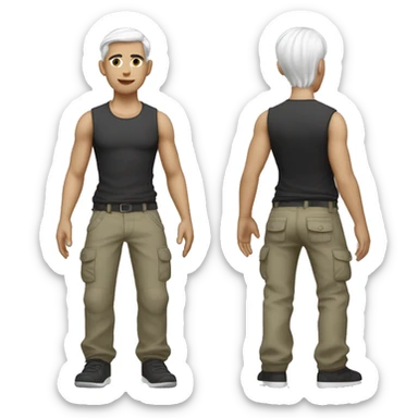 hair straight, white face colour, slender face, crop top with cargo pants and accessories, full body, men sticker