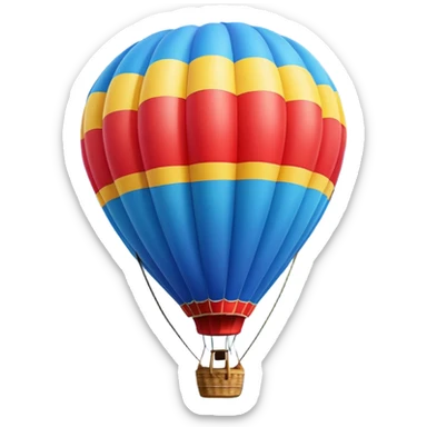 a clear sky and distant hills in the background with A colorful hot air balloon floating gracefully above the ground. The balloon's vibrant colors stand out against the soft clouds, capturing the peaceful yet adventurous spirit of hot air ballooning. sticker