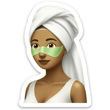 Tan Girl with white towel on her head and green skincare mask on sticker