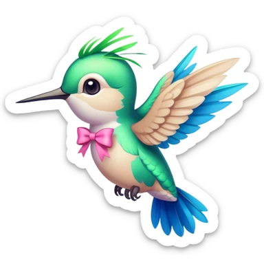 Cute hummingbird with pink bow flying  sticker