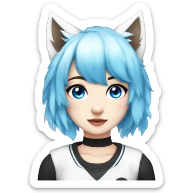 bella the wolf girl blue hair white top with black and white arm warmers and blue eyes kawaii anime girl sticker