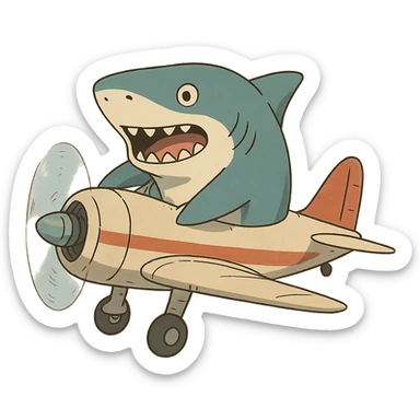 ghibli style shark on an airplane sticker