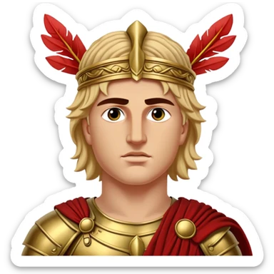 Cinematic Realistic portrait of Alexander the Great, depicted with photorealistic detail as a commanding historical conqueror, featuring sharp, lifelike facial features, meticulously rendered ancient Macedonian armor, and a laurel wreath, illuminated by natural, dramatic lighting that highlights his youthful determination and legendary presence. sticker