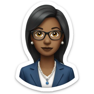 black woman ceo, black glasses, straight hair, blue blazer, pearl necklace scientist  sticker