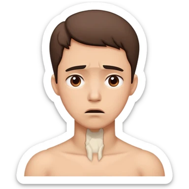 person with a large lump on the side of the neck, worried expression sticker