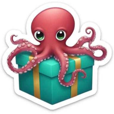 Octopus opening Christmas present sticker