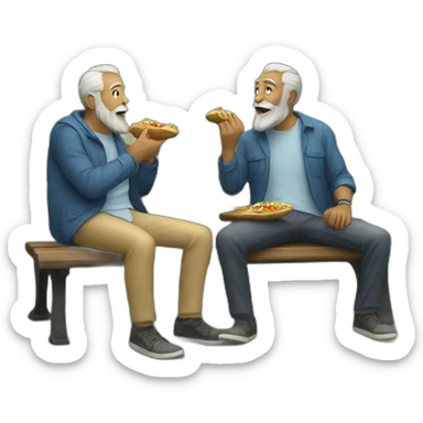 two old beard men eating shawarma on a bench on a park sticker