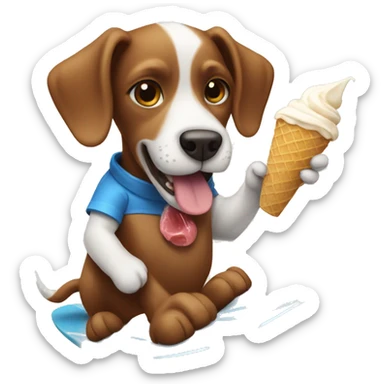 Dog eating icecream while surfing sticker