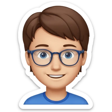 a boy with brown hair and blue eyes glasses sticker