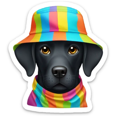 Black lab with a bucket hat sticker