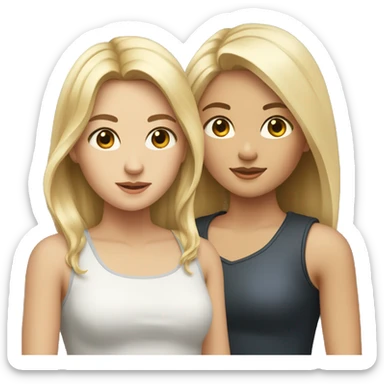 two girls, a blonde and a brunette, the blonde has short hair, the brunette has long hair sticker