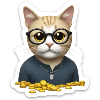 cat in brutal glasses with coins sticker