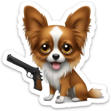 Papillon with a gun sticker