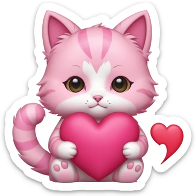 chibi anime pink cat holding a big heart sticker