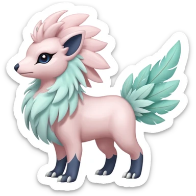 Floral feathery pastel pink beige seafoam-colored Absol-Amaura-fusion-Fakemon-animal-creature  sticker