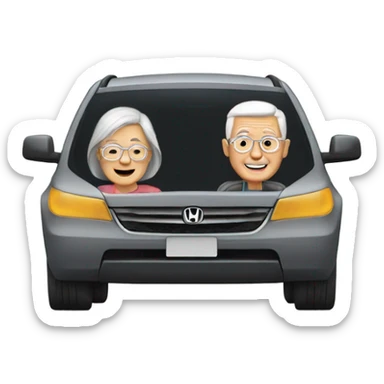 A retired couple driving fast in a Honda pilot sticker