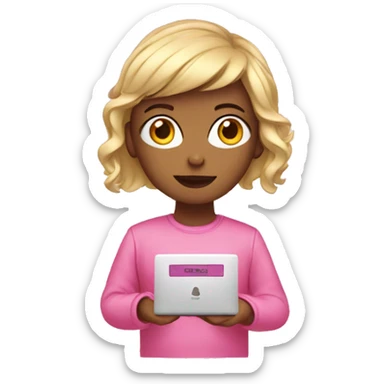 Girl wear pink coding with pink computer  sticker