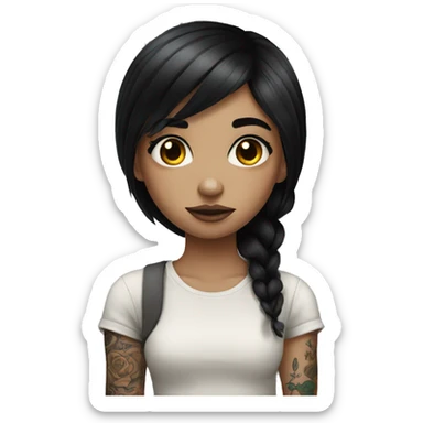 Pale black haired girl with tattoos on body sticker