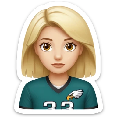 blonde female hazel eyes football player wearing eagles jersey number 33 sticker